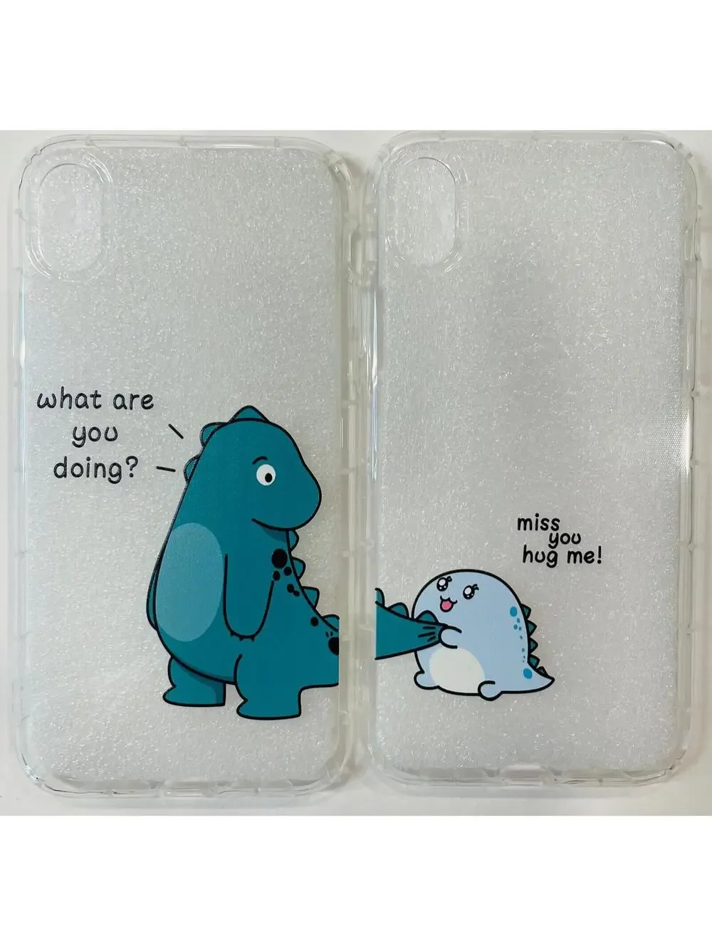 Cute Cartoon Dinosaur Clear iPhone 12/11/XR/XS/X/8/7 Phone Case Cover SET OF 2